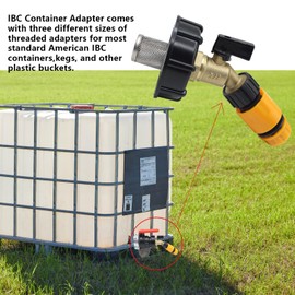 IBC Tote Adapter, 275-330 Gallon IBC Tote Water Tank Fittings, 2.44" Fine、2 "Fine, and 2" Coarse Thread,1/2" Male NPT Inlet ×3/4" Male GHT Threaded, with 3 Adapte, Garden Hose Quick Connector