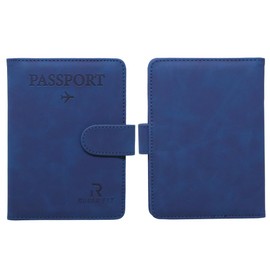ROUGH FIT Passport Cover, Premium PU Leather Passport Holder with RFID Blocker, Portable Passport Cover, Travel Passport & Id Documents Holder for Men & Women (Blue)