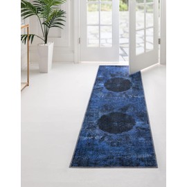 Unique Loom Yara Collection Area Rug - Nayer (2' x 5' 1" Runner, Overdyed Blue/ Blue)