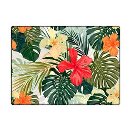 Gesmatic Play Area Rug, Small Area Rug(2X3) Summer Colorful Hawaiian Pattern Tropical Plants Hibiscus Flowers Oriental Area Rug, Suitable for Living Room, Kitchen, Outdoor