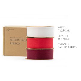 LASOIE-Sheer Organza Ribbon,Bows Ribbon for Gift Wrapping,Christmas Wrapping Paper,Ribbon for Flower Bouquet,Wrapping Ribbon for Presents,Sheer Ribbon, White&RED COLORS-25mm-1 Inch