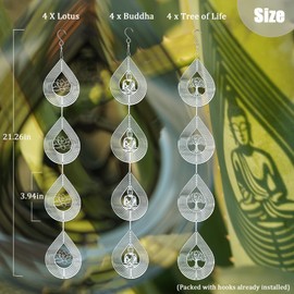 Leafcraft 12Pcs Bird Scare Discs Set Reflective 3D Stainless Steel Wind Spinner Outdoor Garden Hanging Decor, Bird Devices Deterrent Reflectors to Scare Birds Away from (Buddha, Lotus, Tree of Life)