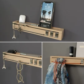 Sanni Shoo Wooden Key Holder with Shelf, Key Holder, Key Holder, Key Organiser, Key Holder, Hook Rack Shelf, Orange