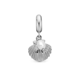 CHRISTINA Elegant Shell Charm Pendant, Sterling Silver, White Stone, Women's Jewellery, Charms for Charm Bracelet and Silver Pendant, One size, Sterling Silver, No Gemstone