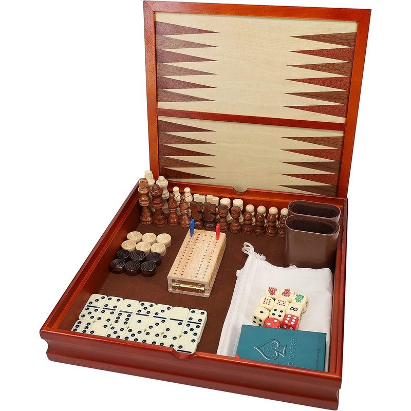 WE Games Juego combinado de madera 7 en 1 ajedrez,