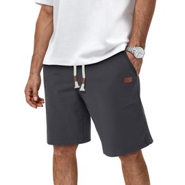 HMIYA Men's Shorts, Summer Sweat Shorts, Essential Terry Cotton, gray, L