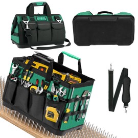 GRENPRO Tool Bag, 15 Inch Molded Bottom Toolbag, 18-Pocket Heavy Duty Portable Waterproof Toolbox, Soft Handle Tool Organizer for Mechanics, DIY, Valentines Day Gifts for Him Dad Men