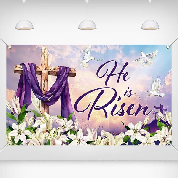 Printspree Easter Banner - 70.8x43.3 Inch, "He is Risen" Design
