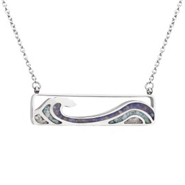 Lauren-Spencer Gemstone Wave Necklace for Women Turquoise Sodalite Tumbled Chips Pendant Necklace Dainty Ocean Wave Bar Necklaces for Women Surfer Beach Jewelry Gifts (Wave Style D-Turquoise+Sodalite+Coral Sand)