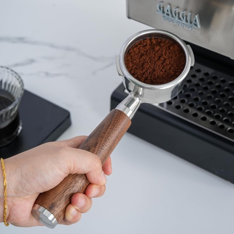 KNODOS 58mm Bottom Portafilter with Walnut Handle for Gaggia Classic,