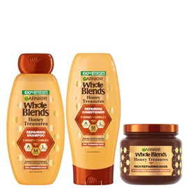 Garnier Hair Care Whole Blends Honey Treasures Repairing Shampoo, Conditioner, and Hair Mask, For Damaged Hair, 1 Kit