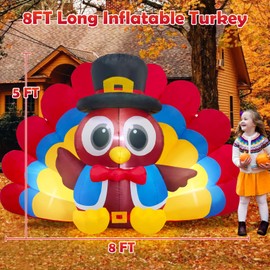 Danxilu 6 FT Thanksgiving Inflatables Outdoor Decorations, Inflatable Turkey with Colorful Big Tail & Pilgrim Hat Built-in LED Lights Blow up Yard Decoration for Garden Lawn Fall Holiday Decor