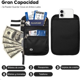 Carteras para Pasaporte de Viaje, Billetera de Cuello para Mujeres y Hombres con Bloqueo RFID, Fundas de Pasaporte Bolsa de Viaje Multifunción Tejido Impermeable, Bolsillo para Efectivo y Tarjetas