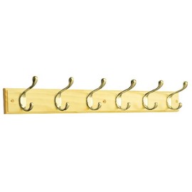 Liberty Hardware RPLR6DJ-PNB-L1 27-Inch 6 Heavy Duty Coat and Hat Hook Rail, Pine and Polished Brass