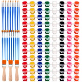 CACASO Mini Acrylic Paint Set,12 Set Washable Filled Paint Sets in 8 Colors,Acrylic Paint Strips with 23 Paint Brushes,for Art Craft Home Birthday Party Favors