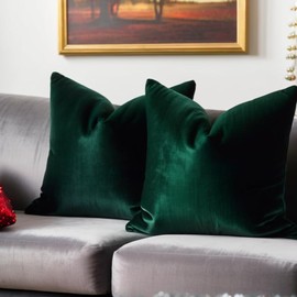 FEVERQIYI 20x20 Velvet Pillow Covers Set of 2 Army Green Decorative Square Throw Pillowcase Soft Solid Cushion Covers for Bedroom Living Room Outdoor Indoor Decoration