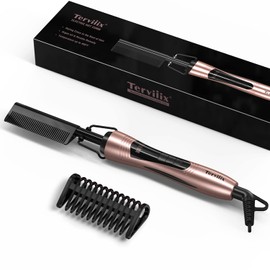 Terviiix - Peine eléctrico caliente para pelucas de encaje frontal, peines de presión para mujeres negras, peine alisador antiquemaduras con...       