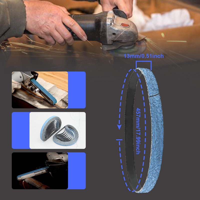 EMSea 20Pcs 13x457mm Zirconium Sanding Belts 60 Grit for Polishing