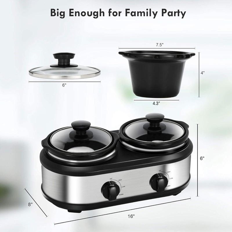 Dual Slow Cooker Buffet Server Food Warmer with 3 Adjustable