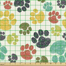 Ambesonne Dog Lover Fabric by The Yard, Hand Drawn Paw Doodles Circular Pattern Drawing Animal, Decorative Material for Upholstery and Outdoor Cuhsion Fabric Storage Baskets, 1 Yard, Charcoal Beige