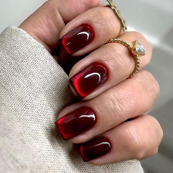 Red Press on Nails Short Fake Nails Square False Nails