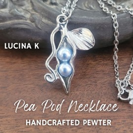 Pea Pod Necklace - 2 Peas in a Pod - Gift Packaged for Mom, Grandmother, Best Friend - Handcrafted Pewter Made in USA (20" - 1st Blue, 2nd Blue)