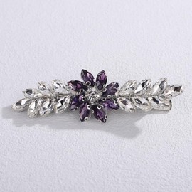 Lenjicons Luxury Flower Rhinestone Wedding Hair Clips French Rhinestone Hair Barrettes Elegant Crystal Handmade Bridal Headpiece Bridal Hair Clips for Women (dark purple(silver))