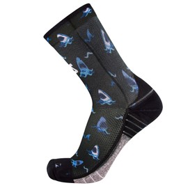 Zensah Limited Edition Running Socks - Fun and Crazy Mini Crew Compression Socks, Moisture Wicking and Anti Blister (Medium, Sharks)