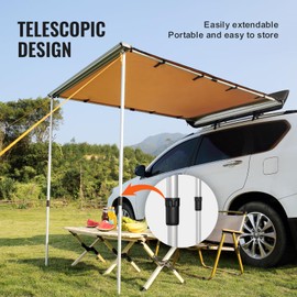 VEVOR Vehicle Awning 4.6'x6.6' Roof Rack Pull-Out Sun Shade UV50+ PU3000mm, Retractable Weatherproof 4x4 Side Awning for SUV Outdoor Camping & Overland (Hardware Included), w/Waterproof Storage Bag