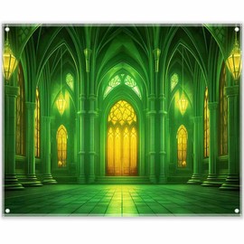 Yriujul Polyester 10x8ft Green Castle Backdrop Fairytale Movie Photography Background Wonderland Birthday Kids Party Decorations Photo Booth Props