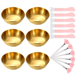 Facial Bowls Esthetician, Facial Bowl and Brush Set, Esthetician Bowls Supplies Facial Mixing Bowls for Women Facial Mask Mixing Kit, Include 6 Gold Facial Bowls, 6 Facial Brushes, 6 Facial Spatula