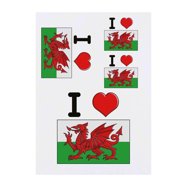 4 x 'I Love Wales' Temporary Tattoos - Water Resistant,