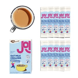 JOI Oat Milk Coffee Creamer, French Vanilla - 10 Biodegradable Single Serves. Functional, Prebiotic Superfood, Vegan, Dairy Free, Non-Dairy, Plant Based, Kosher, Non-GMO, Shelf-Stable, Barista, Fortified with Calcium. Use in Coffee or Protein Shakes. Single Serve, Travel Packs. Low Sugar. Contains Organic, Glyphosate-free Oats and Avocado oil. Zero Gums, Perservatives, or Seed Oils.