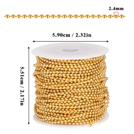 Gold Ball Bead Chain [2.4mm/50Feet] 18K Gold Plated Ss Ball Chains Spool with 30 PCS Connectors for Jewelry Making & More
