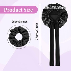 Silk Hood for Sleeping, Satin Hair Cap, Night Sleep Cap with Hair Elastics, Sleep Cap, Hair Protection, Night Cap, Hair Cap, Adjustable Silk Bonnet with Elastic Band for Women, Girls (Black)