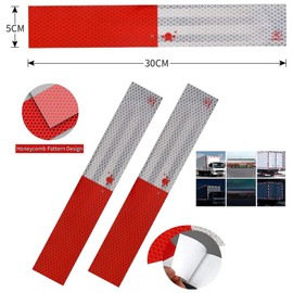 LANCESKEY 35 Pack Reflective Tape 2" × 12" Red/White Conspicuity Safety Caution Warning DOT-C2 Self-Adhesive Tape Trailer Reflector - for Cars, RVs, Trucks, Trailers, Boats, Road Signs