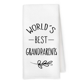 Qskjre Grandparent Gifts Kitchen Towels, Best Grandparents Gift from Grandkids, Grandma and Grandpa Gifts, World's Best Grandparents Decorative Hand Tea Dish Towel for Kitchen Decor, 16x24 Inch