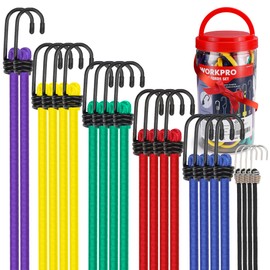 WORKPRO Bungee Cords Heavy Duty Outdoor - 22 PCS Bungee Cords with Hooks in a Storage Jar Includes 10", 18", 24", 30", 36", 48" Bungie Cord Bundle Assortment with Metal Hook