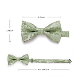 HISDERN Men's Sage Green Bow Ties Pre-Tied Paisley Bow Tie Adjustable Tuxedo Bowtie for Wedding Parties