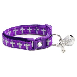 Collar de gato cruzado con dije y campana, cuello de seguridad separable, tamaño grande ajustable o collar de gatito (L (10 libras en adelante), púrpura)
