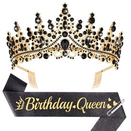 Araluky Birthday Queen Sash and Crown, Happy Birthday Sash for Women & Crown Set Tiaras for Women Princess Party Decorations