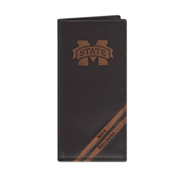 NCAA Mississippi State Bulldogs Zep-Pro Pull-Up Leather Long Secretary Embossed Wallet, Brown