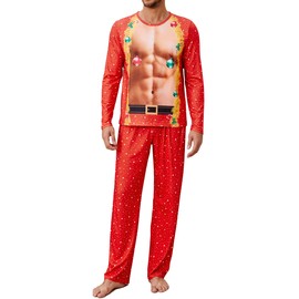 Ugly Matching Christmas Pajamas For Couples Men Sleepwear Set Pecs Abdominal Print Jammies