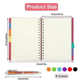A5 Notebook Index, Notebook Index A5 Ring Binder Lined, Notebook with Index A5 Lined Spiral Binding 240 Sheets, Notebook Ring Binder, Notebook with Index A5 for Students, Office, Writing Planner