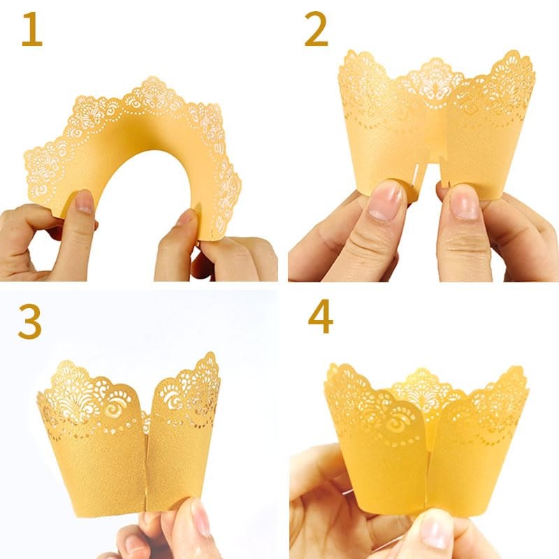 KOSTOO Cupcake Cases Hollow Out Crown Baking Paper Lace Laser