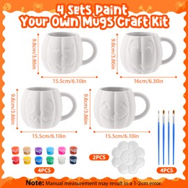 4 Sets Halloween Paint Your Own Mugs with Painting Kit, Pumpkin Pals