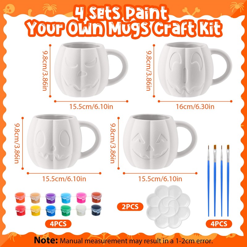 4 Sets Halloween Paint Your Own Mugs with Painting Kit,