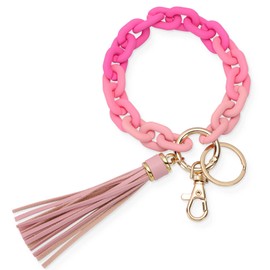 SAVORI Wristlet Keychain Bangle Key Ring Chain Link Bracelet Key Chain Cute Boho Modern Car Keychain Holder, Pink, Middle