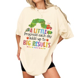 A Little Progress Each Day Adds Up to Big Results T-Shirt - Teacher Appreciation Shirt for Women - Teachers Back to School Gift - Inspired Reading T Shirts - Kindergarten Tee (Ivory-2XL)