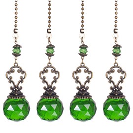 4PCS Ceiling Fan Pull Chain, Light Pull Chain Extension with Crystal Prism Ball, Decorative Fan Pull Chain, Fan Light Pull Chain/Blind Cord Pull (Green)